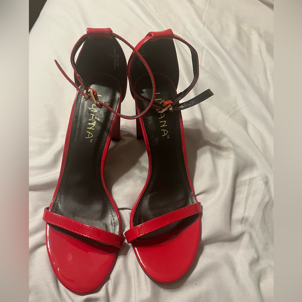 Red Barely There Patent Sandals